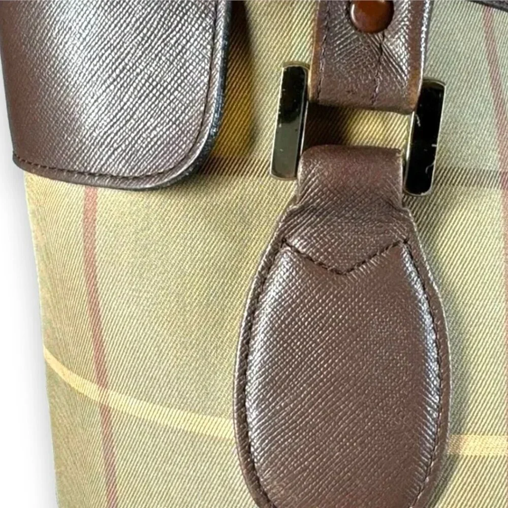 Burberrys Vintage Nova Check Leather Trimmed Large Tote with COA